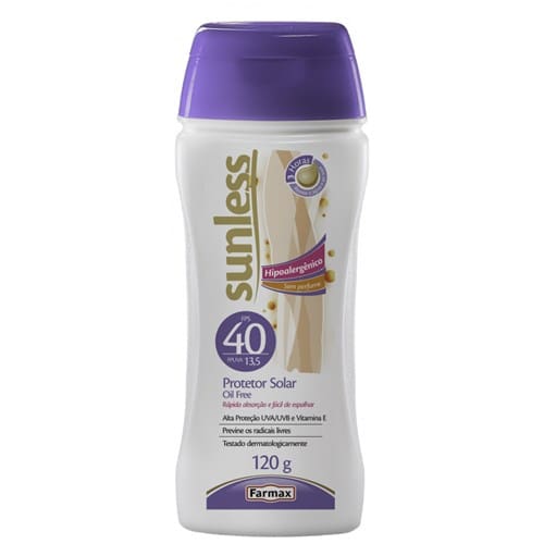 imagem de Bloqueador Solar Farmax Sunless Hipoalergênico Fps 40 Embalagem 120g