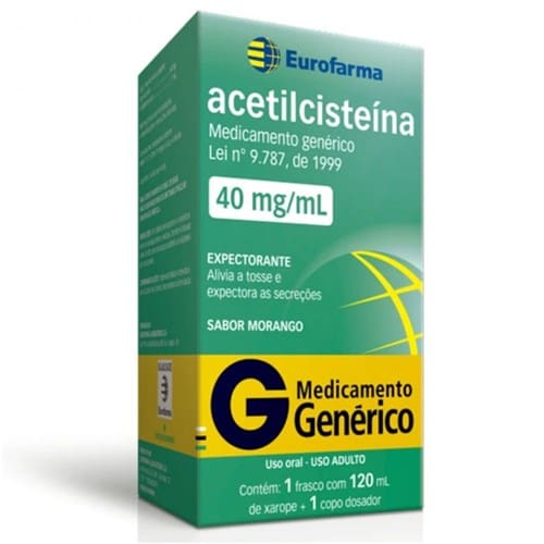 imagem de Acetilcisteina 40mg Xarope Genérico Eurofarma Caixa com Frasco Contendo 120ml + Copo Medidor