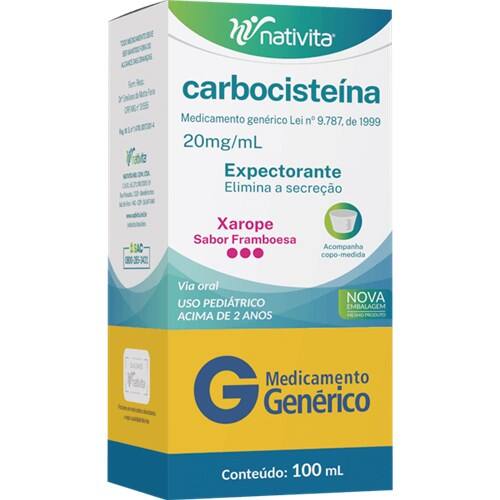 imagem de Carbocisteína 20mg/Ml Xarope Infantil Nativita Caixa Contendo Frasco com 100ml + Copo Medidor