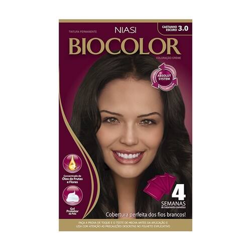 imagem de Tintura para Cabelo Niasi Biocolor Coloração Creme 3.0 Castanho Escuro