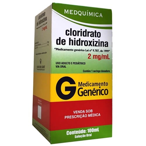imagem de Cloridrato de Hidroxizina 2mg/Ml 1 Frasco 100ml de Uso Oral + Seringa Dosadora